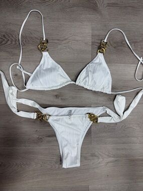 Versace White Bikini with Gold Chain Hardware
